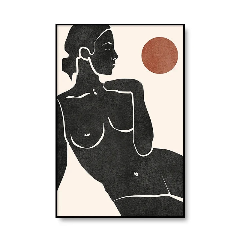 Modern Abstract Minimalist Feminine Body Art Line Art Wall Art Fine Art Canvas Prints Black White Posters Pictures For Contemporary Home Decor | Bowlift
