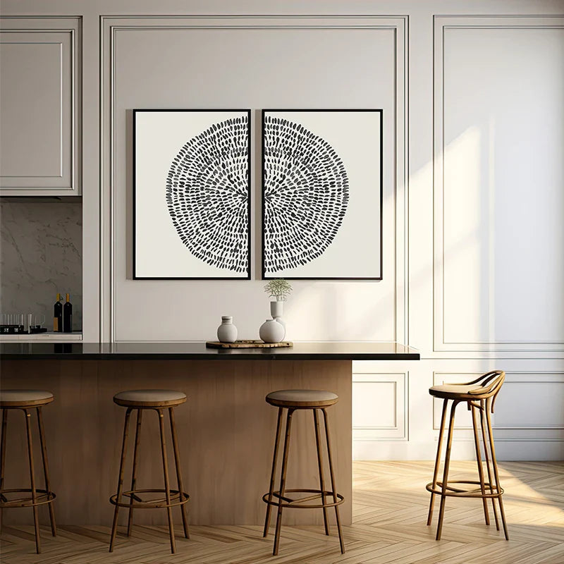 Abstract Radial Dots Wall Art Fine Art Canvas Prints Minimalist Pictures For Modern Living Room Dining Room Bedroom Art For Contemporary Home Decor | Bowlift
