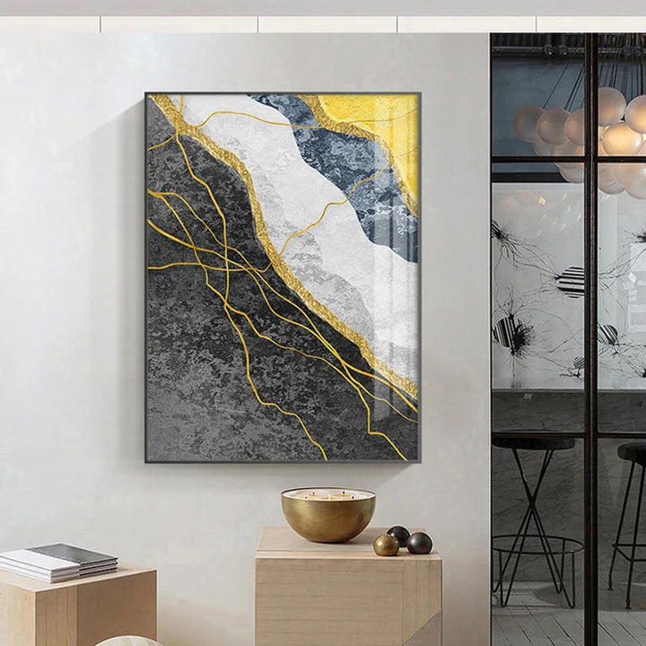 Modern Abstract Shades Of Grey Blue Yellow Wall Art Fine Art Canvas Prints Pictures For Modern Apartment Living Room Light Luxury Home Decor | Bowlift