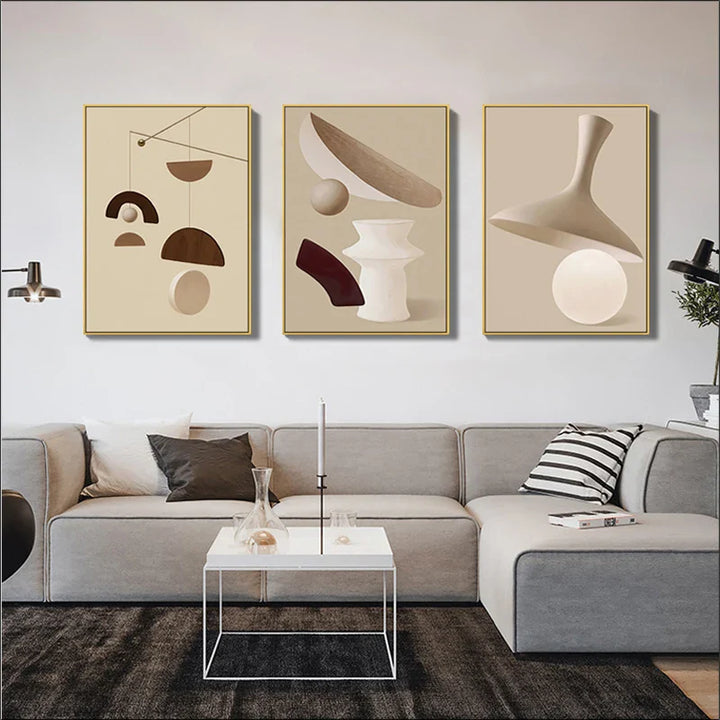 Modern Abstract Surreal Geometry Wall Art Fine Art Canvas Prints Neutral Tones Pictures For Living Room Dining Room Bedroom Art Decor | Bowlift
