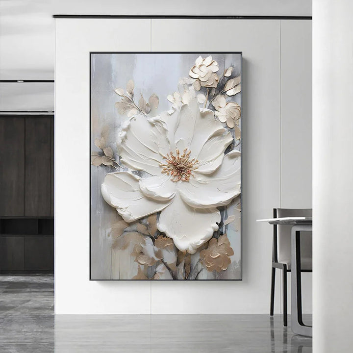 Modern Abstract White Floral Wall Art Fine Art Canvas Prints Light Luxury Botanical Pictures For Living Room Entrance Hallway Wall | Bowlift