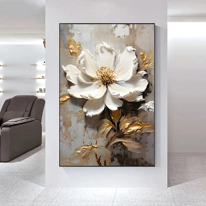 Modern Abstract White Floral Wall Art Fine Art Canvas Prints Light Luxury Botanical Pictures For Living Room Entrance Hallway Wall | Bowlift