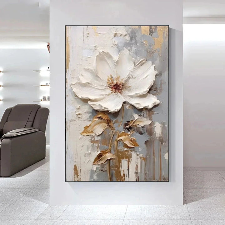 Modern Abstract White Floral Wall Art Fine Art Canvas Prints Light Luxury Botanical Pictures For Living Room Entrance Hallway Wall | Bowlift