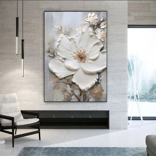 Modern Abstract White Floral Wall Art Fine Art Canvas Prints Light Luxury Botanical Pictures For Living Room Entrance Hallway Wall | Bowlift