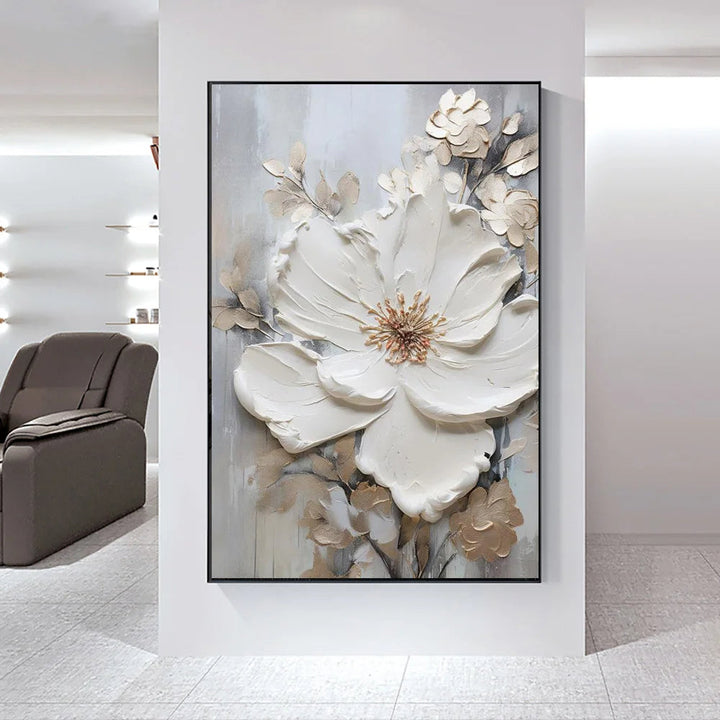 Modern Abstract White Floral Wall Art Fine Art Canvas Prints Light Luxury Botanical Pictures For Living Room Entrance Hallway Wall | Bowlift