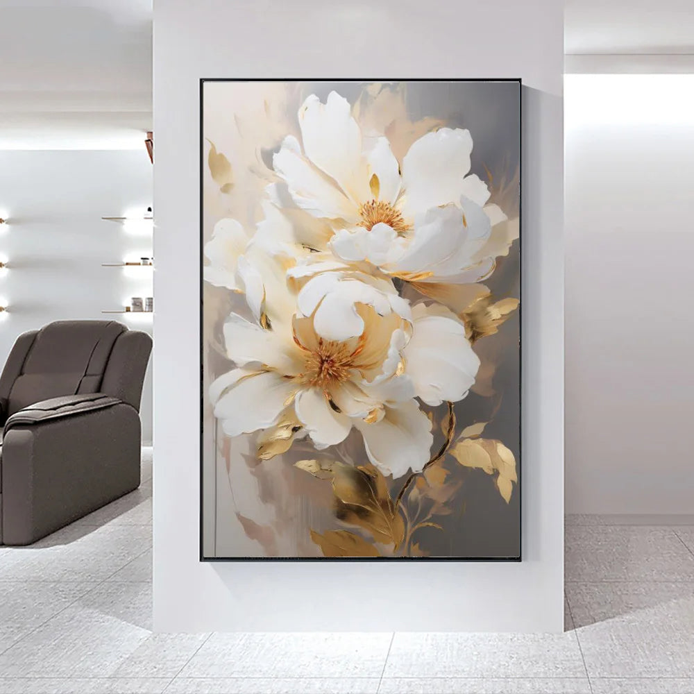 Modern Abstract White Floral Wall Art Fine Art Canvas Prints Light Luxury Botanical Pictures For Living Room Entrance Hallway Wall | Bowlift