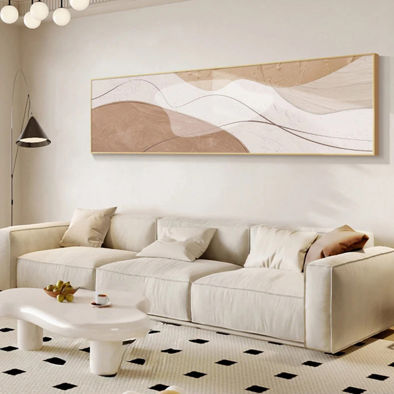 Modern Abstract Wide Format Wall Art Neutral Colors Flowing Lines Fine Art Canvas Prints Pictures For Above The Sofa Art For Above The Bed | Bowlift