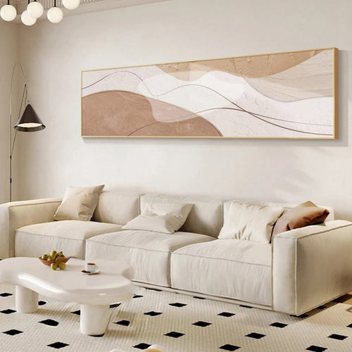 Modern Abstract Wide Format Wall Art Neutral Colors Flowing Lines Fine Art Canvas Prints Pictures For Above The Sofa Art For Above The Bed | Bowlift