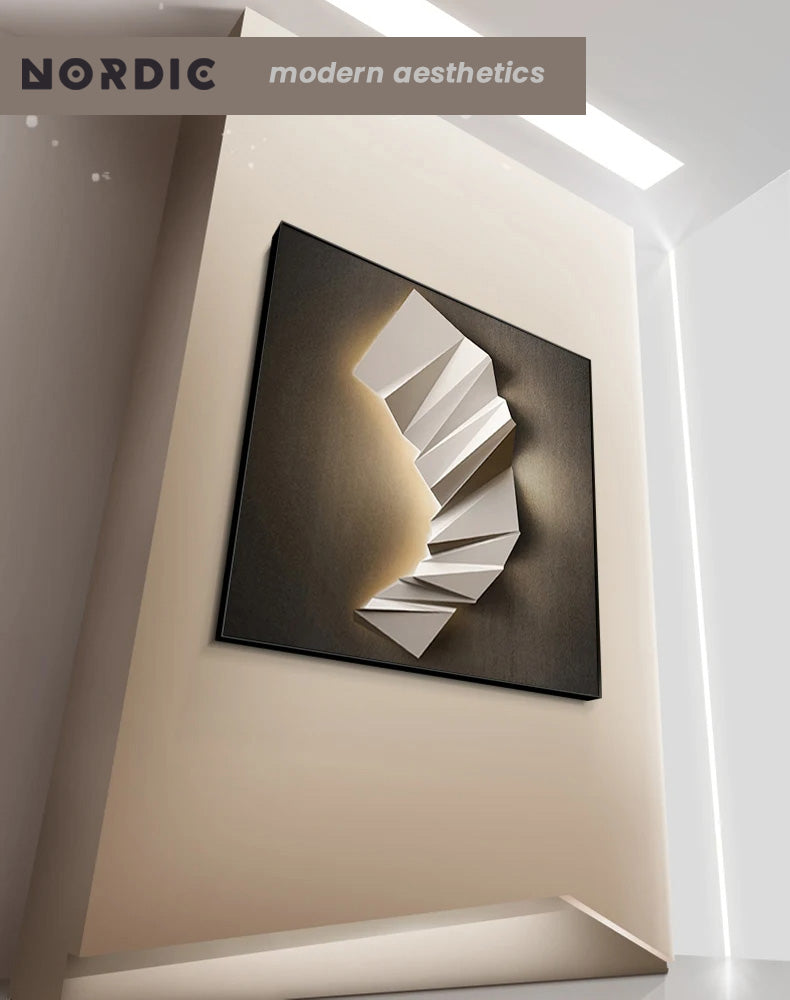 Modern Aesthetics 3d LED Effect Abstract Geometric Wall Art Fine Art Canvas Prints Square Format Pictures Art For Contemporary Interiors | Bowlift