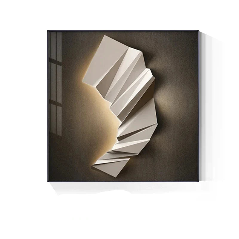 Modern Aesthetics 3d LED Effect Abstract Geometric Wall Art Fine Art Canvas Prints Square Format Pictures Art For Contemporary Interiors | Bowlift