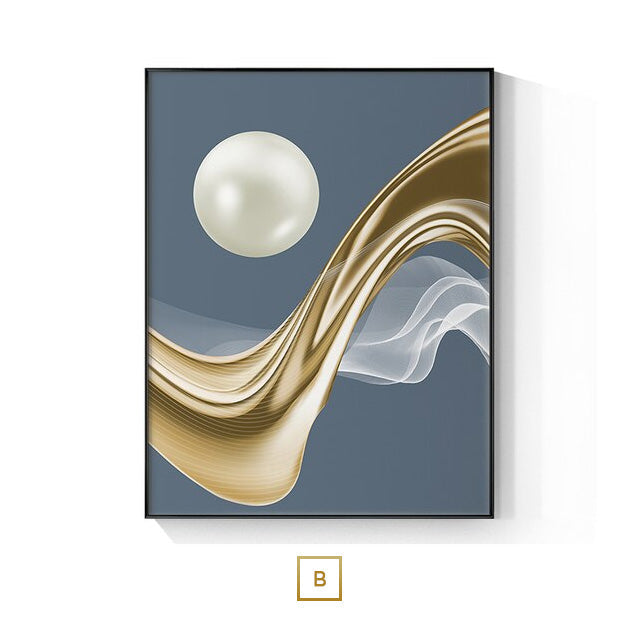 Modern Aesthetics Abstract Golden Pearl Moon Wall Art Fine Art Canvas Print Flowing Pendant Pictures For Luxury Living Room Bedroom Art Decor | Bowlift