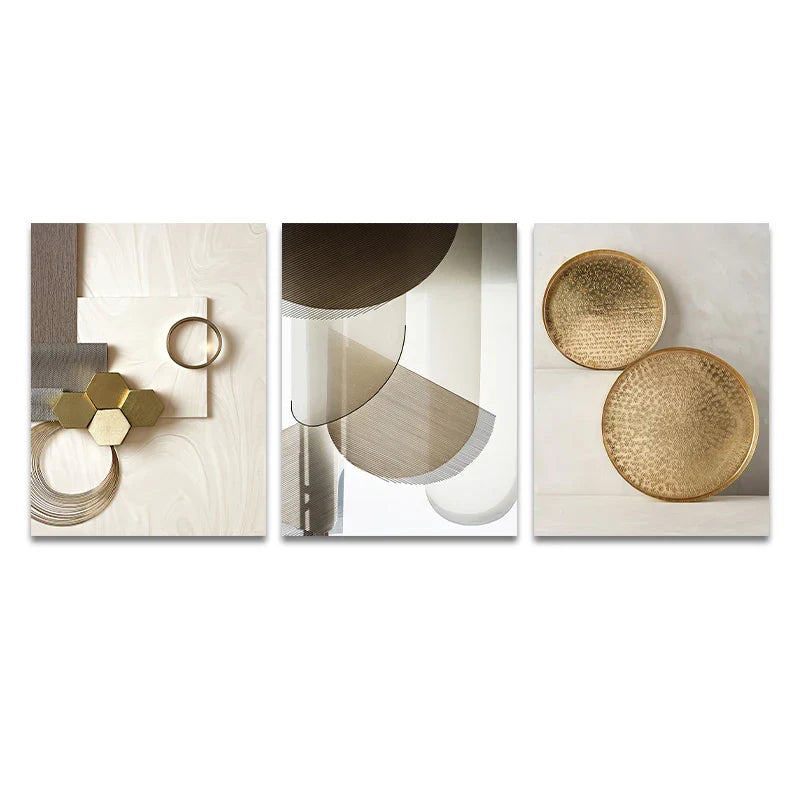 Set of 3PCS Modern Aesthetics Golden Bronze Abstract Wall Art Fine Art Canvas Prints Pictures For Living Room Dining Room Boutique Hotel Art Decor | Bowlift