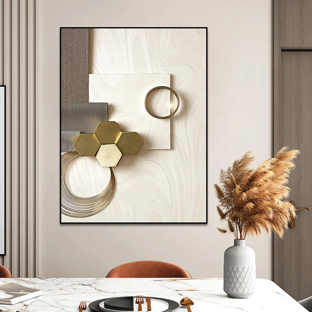 Set of 3PCS Modern Aesthetics Golden Bronze Abstract Wall Art Fine Art Canvas Prints Pictures For Living Room Dining Room Boutique Hotel Art Decor | Bowlift