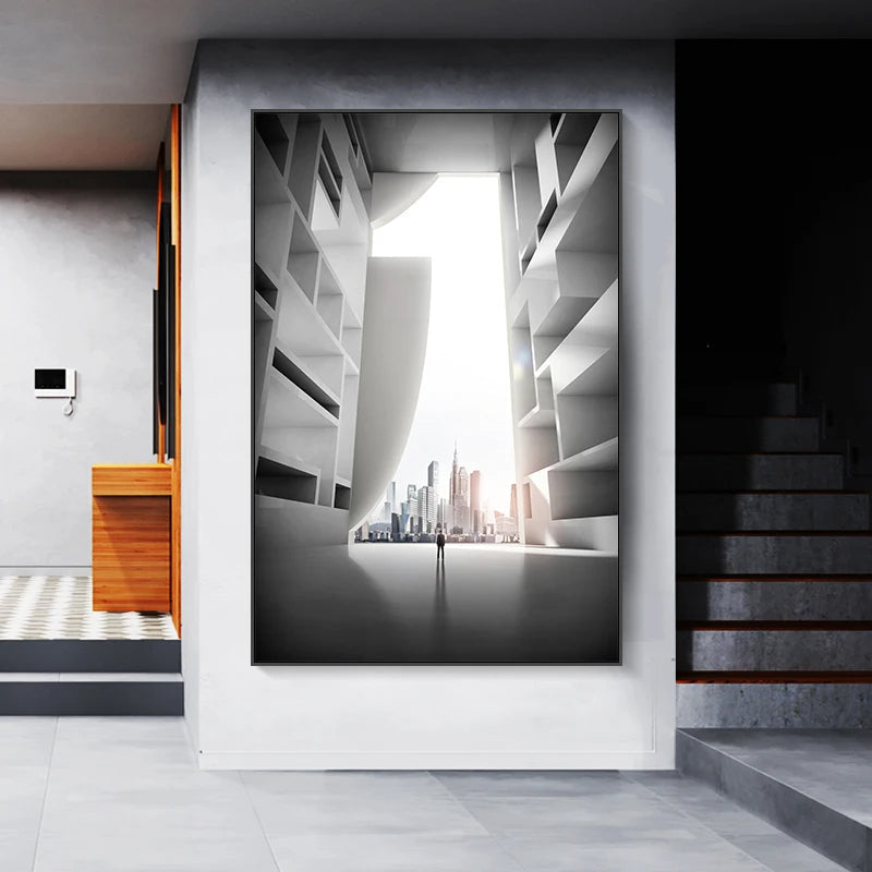 Modern Geometric Architectural Landscapes Wall Art Fine Art Canvas Prints Pictures For Studio Home Office Foyer Inspirational Art Decor | Bowlift
