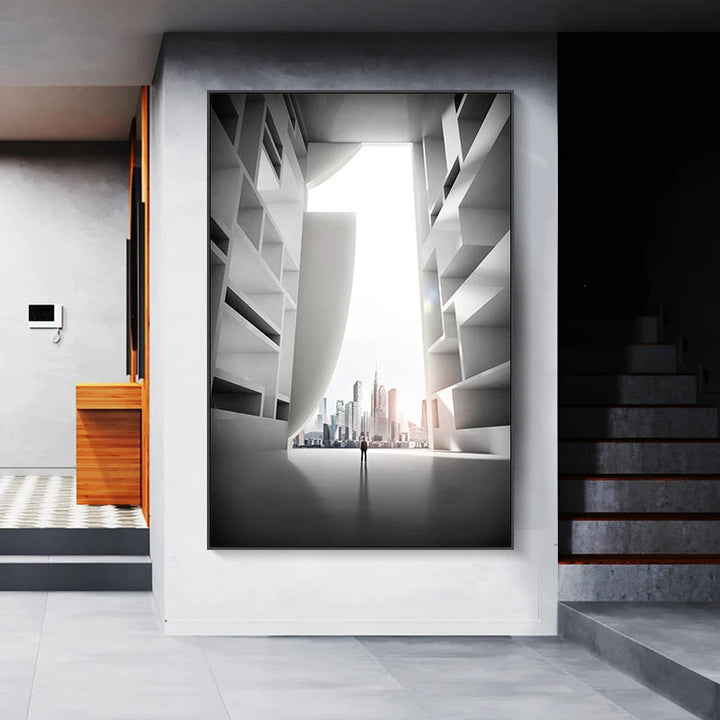 Modern Geometric Architectural Landscapes Wall Art Fine Art Canvas Prints Pictures For Studio Home Office Foyer Inspirational Art Decor | Bowlift