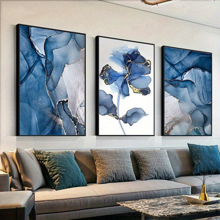 Modern Exotic Liquid Blue Marble Print Floral Wall Art Fine Art Canvas Prints Nordic Abstract Pictures For Living Room Hotel Room Art Decor | Bowlift