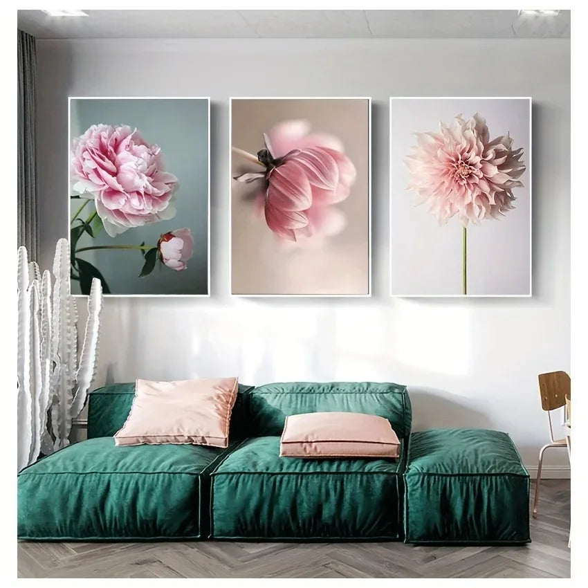 Modern Floral Pink Petal Flowers Wall Art Fine Art Canvas Prints Elegant Botanical Pictures For Living Room Bedroom Hotel Room Art Decor | Bowlift