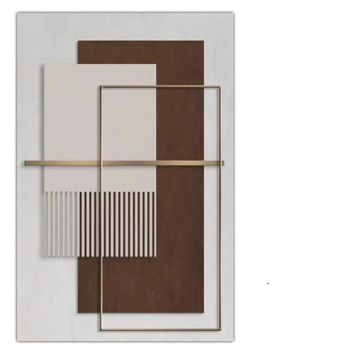 Modern Geometric Abstract Canvas Prints - Elegant Architectural Wall Art Featuring Circular Patterns, Vertical Lines and Shades Of Brown, Terracotta & Beige Golden Colored Accents | Bowlift