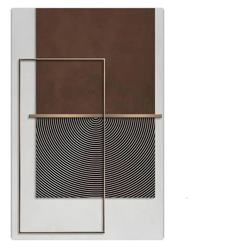 Modern Geometric Abstract Canvas Prints - Elegant Architectural Wall Art Featuring Circular Patterns, Vertical Lines and Shades Of Brown, Terracotta & Beige Golden Colored Accents | Bowlift