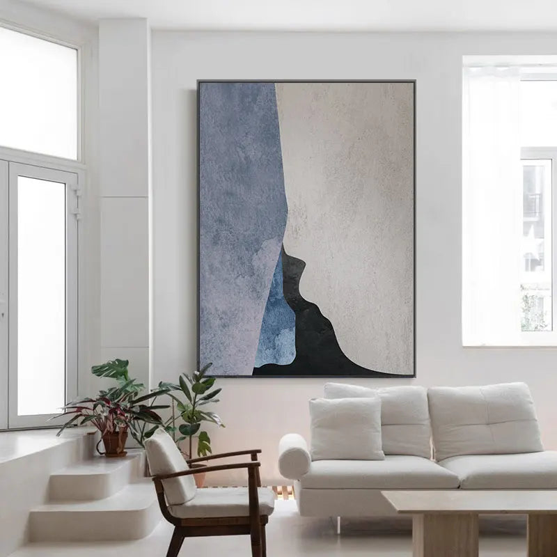 Modern Geometric Abstract Wall Art Fine Canvas Print - Bold Minimalist Grey Blue Beige Black Art Piece - Perfect for Contemporary Home and Office Decor | Bowlift