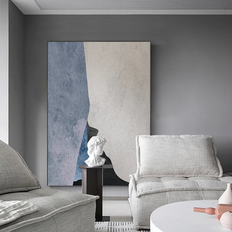 Modern Geometric Abstract Wall Art Fine Canvas Print - Bold Minimalist Grey Blue Beige Black Art Piece - Perfect for Contemporary Home and Office Decor | Bowlift