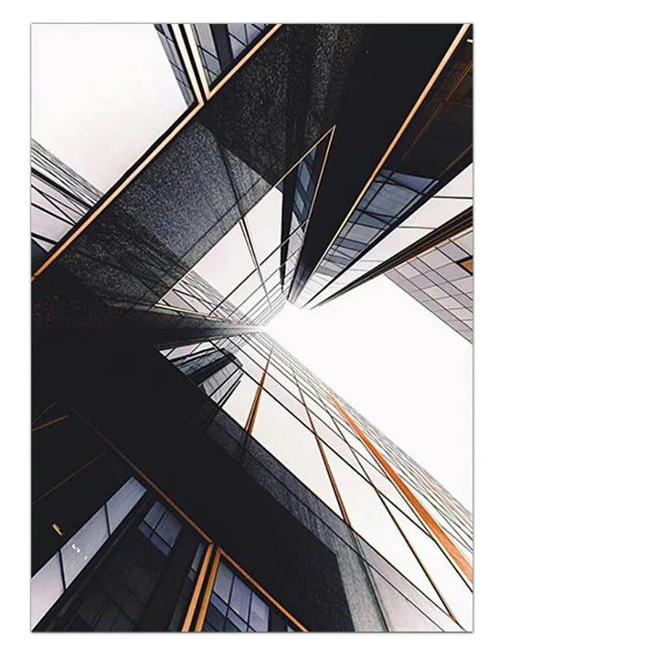Modern Geometric Architectural Wall Art Fine Art Canvas Prints Black Gray Orange Abstract Pictures For Living Room Studio Home Office Art Decor | Bowlift
