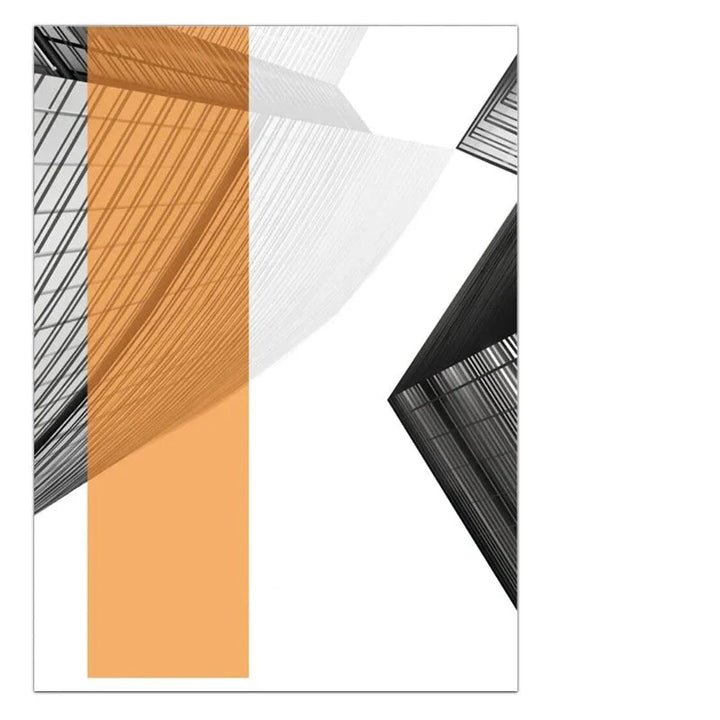 Modern Geometric Architectural Wall Art Fine Art Canvas Prints Black Gray Orange Abstract Pictures For Living Room Studio Home Office Art Decor | Bowlift