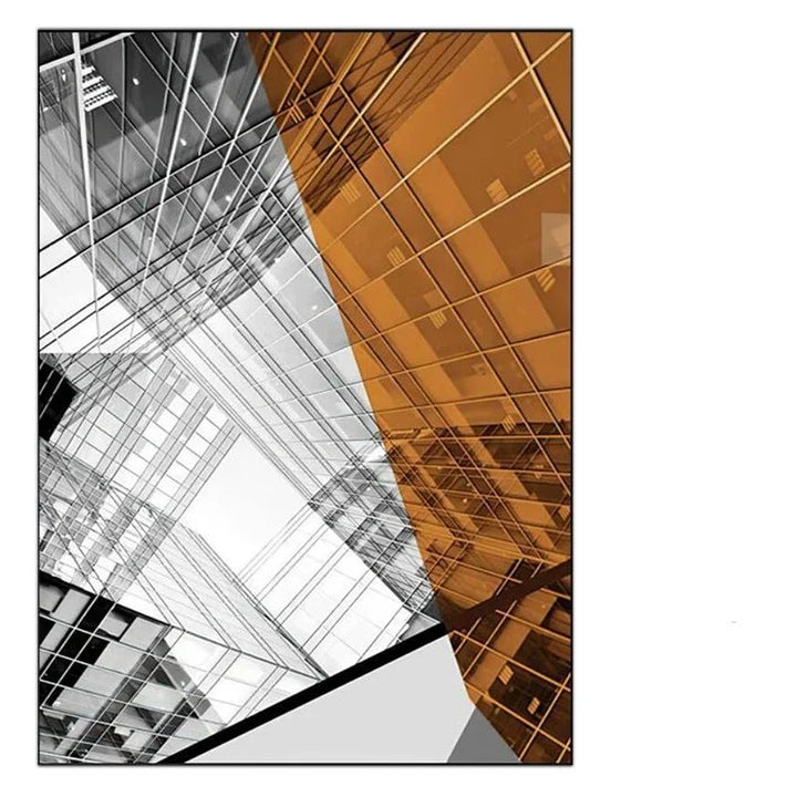 Modern Geometric Architectural Wall Art Fine Art Canvas Prints Black Gray Orange Abstract Pictures For Living Room Studio Home Office Art Decor | Bowlift