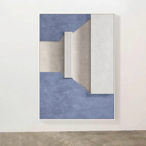 Modern Minimalist Abstract Geometric Canvas Print Wall Art - Three-Dimensional Design in Blue, Beige, and White - Contemporary Wall Art for Home or Office Decor | Bowlift