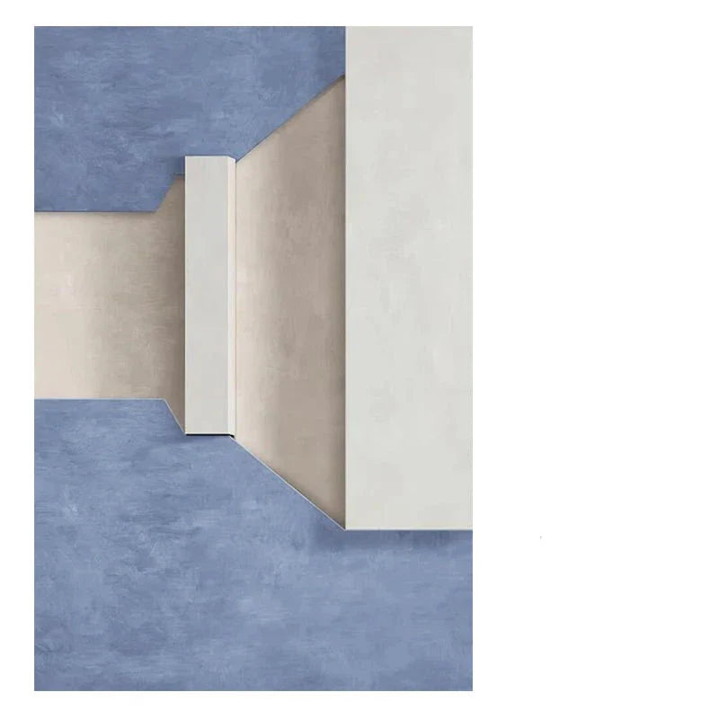 Modern Minimalist Abstract Geometric Canvas Print Wall Art - Three-Dimensional Design in Blue, Beige, and White - Contemporary Wall Art for Home or Office Decor | Bowlift