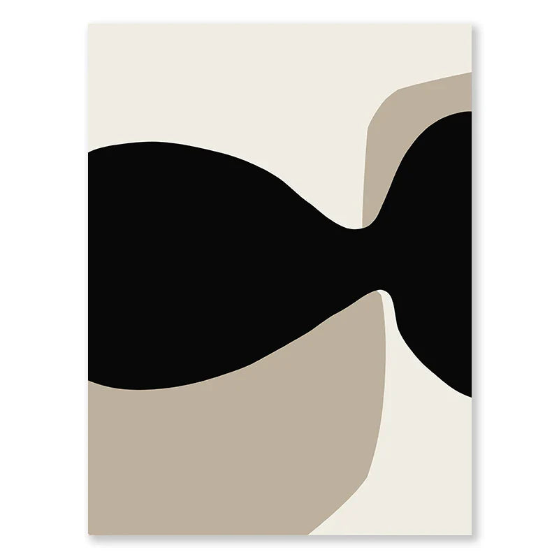 Modern Black Beige Shapely Abstract Wall Art Fine Art Canvas Prints Pictures For Living Room Bedroom Art For Contemporary Interiors | Bowlift