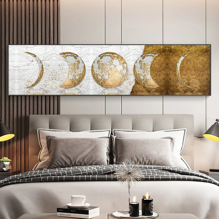 Modern Rustic Golden Moon Phases Wall Art Fine Art Canvas Prints Wide Format Pictures For Above The Bed Wide Pictures For Above The Sofa | Bowlift