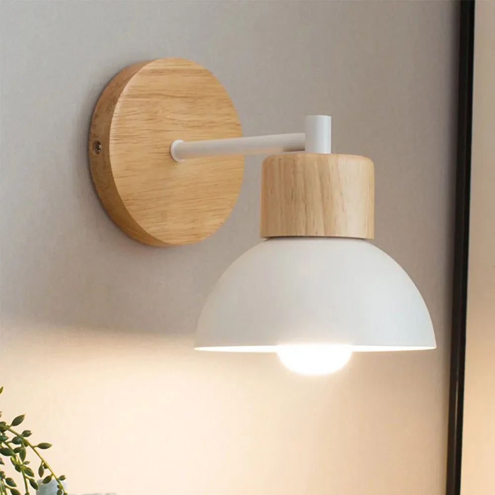 Modern wall lamp made of wood and metal for living room or bedroom - Scandinavian design | Bowlift