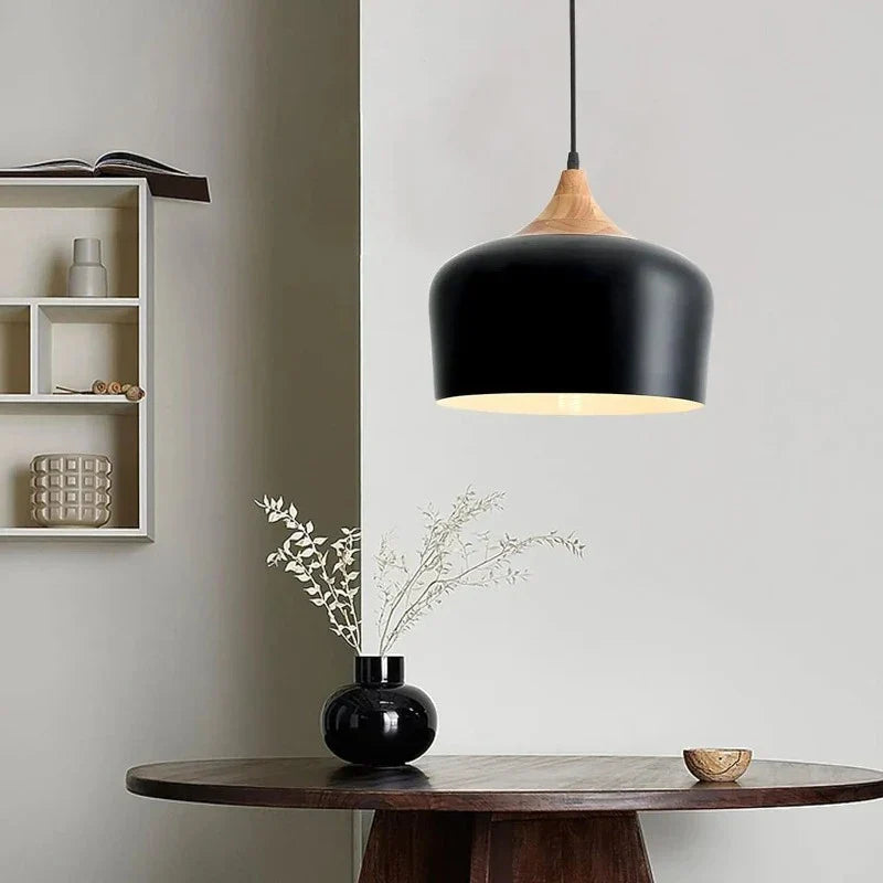 Modern Scandinavian Hanging Lamp – Wood & Metal Pendant Light for Bedroom | Bowlift