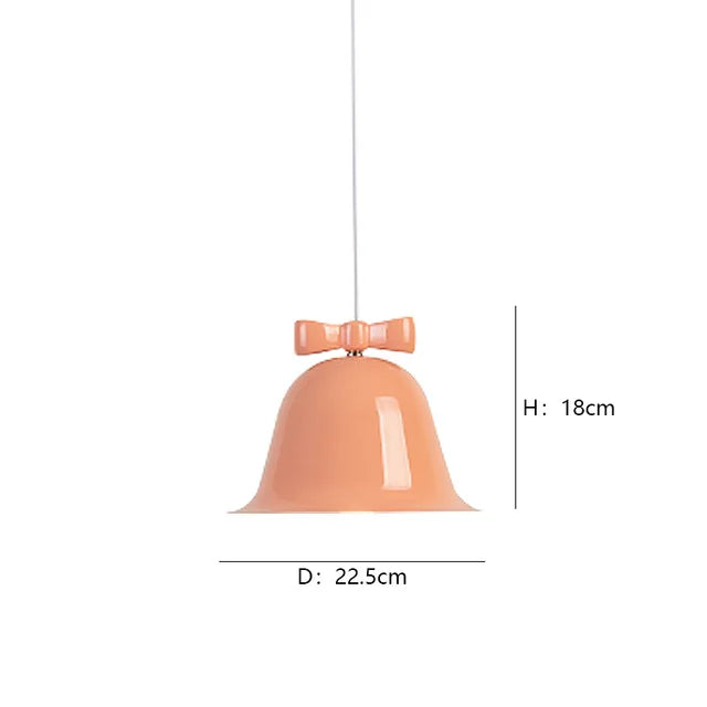 Modern bell-shaped pendant light with bow, designer hanging lamp for dining room & kitchen | Bowlift