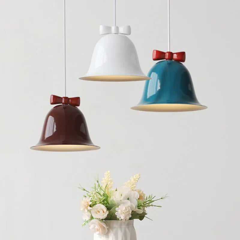 Modern bell-shaped pendant light with bow, designer hanging lamp for dining room & kitchen | Bowlift