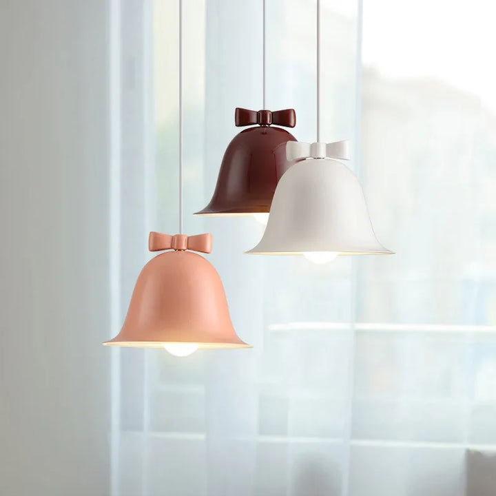 Modern bell-shaped pendant light with bow, designer hanging lamp for dining room & kitchen | Bowlift