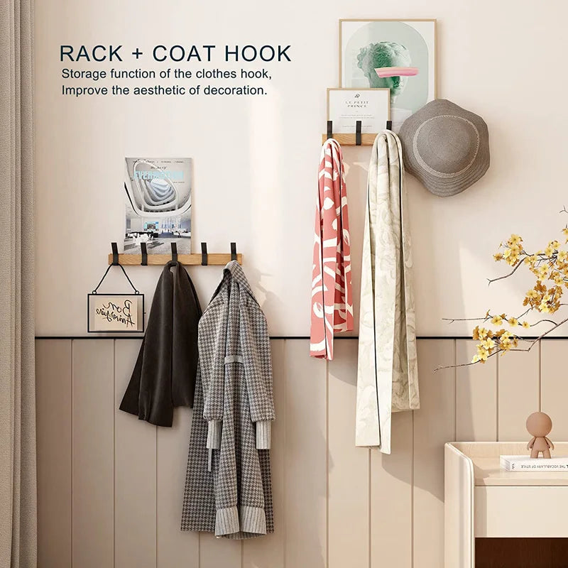 BowLift | Wall-Mounted Coat Rack with Movable Double Hooks – Black Nordic Design – Wood & Aluminium – 40x7x7cm