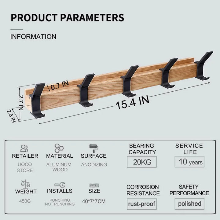 BowLift | Wall-Mounted Coat Rack with Swivel Hooks – Scandinavian Wooden & Metal Design