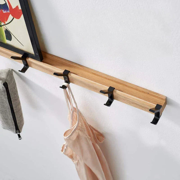 BowLift | Wall coat rack with double hooks made of Nordic rubber wood and aluminum