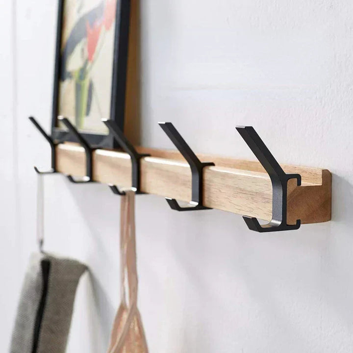 BowLift | Wall-Mounted Coat Rack with Swivel Hooks – Scandinavian Wooden & Metal Design