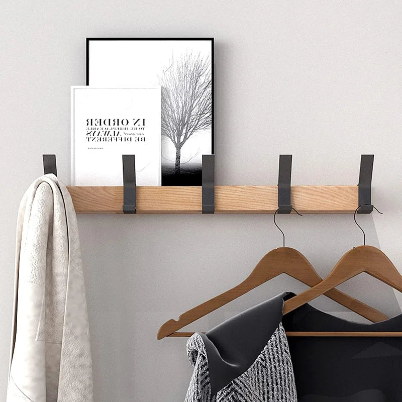BowLift | Wall-Mounted Coat Rack with Movable Double Hooks – Black Nordic Design – Wood & Aluminium – 40x7x7cm