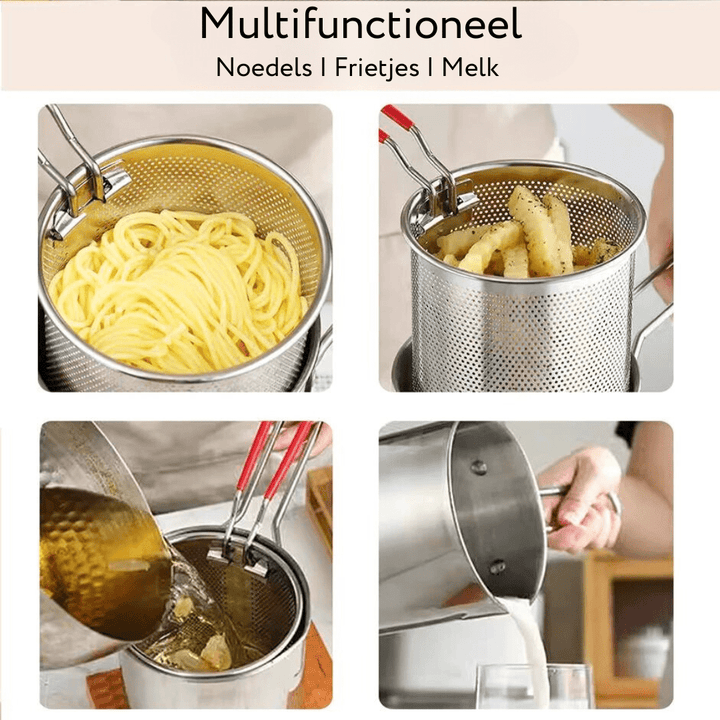 BowLift | Stainless steel deep fryer with anti-scald handle & oil-saving design