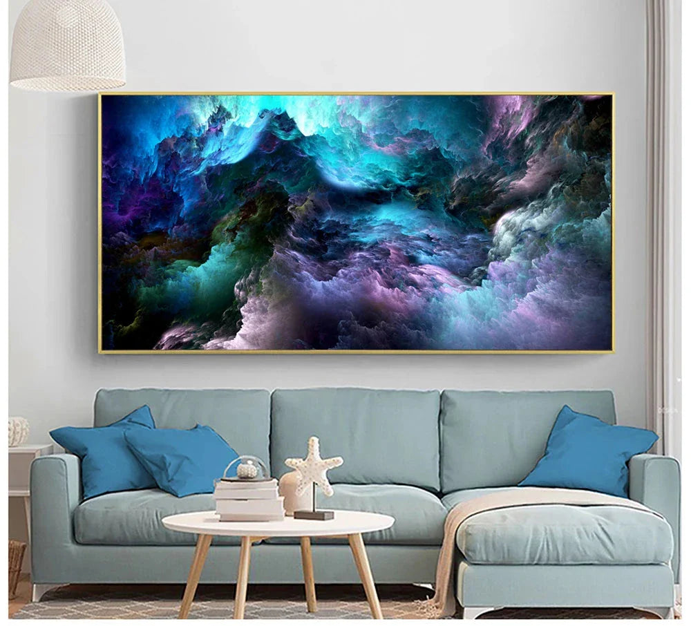 Mysterious Alien Cloud Wall Art Fine Art Canvas Print Vivid Blue Purple Abstract Picture For Living Room Bedroom Inspirational Home Decor | Bowlift