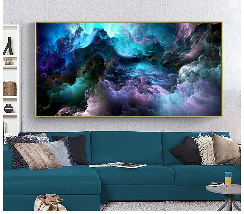 Mysterious Alien Cloud Wall Art Fine Art Canvas Print Vivid Blue Purple Abstract Picture For Living Room Bedroom Inspirational Home Decor | Bowlift
