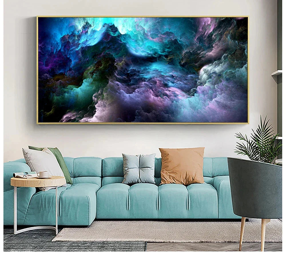 Mysterious Alien Cloud Wall Art Fine Art Canvas Print Vivid Blue Purple Abstract Picture For Living Room Bedroom Inspirational Home Decor | Bowlift