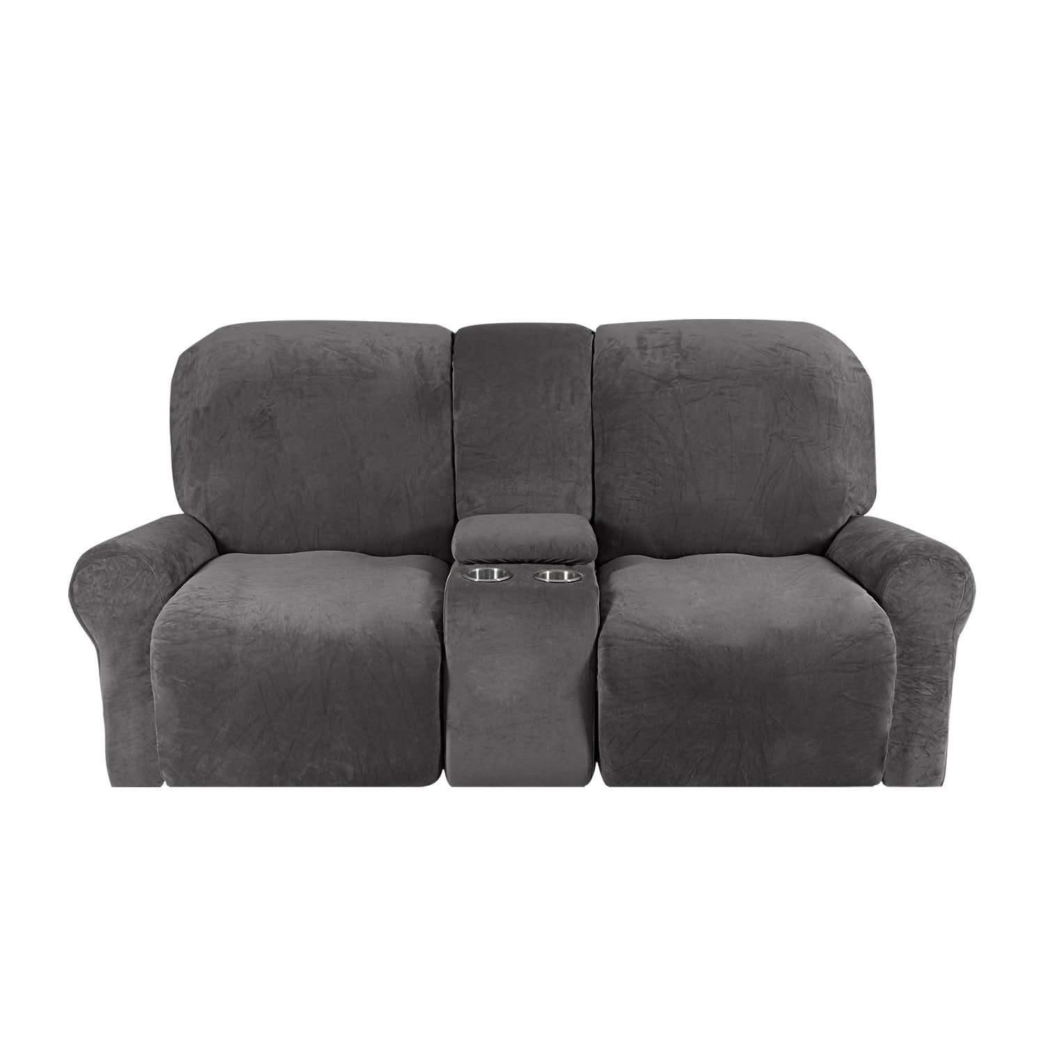 BowLift | 2-Seater Recliner Sofa Cover with Cup Holders – Velvet Plush