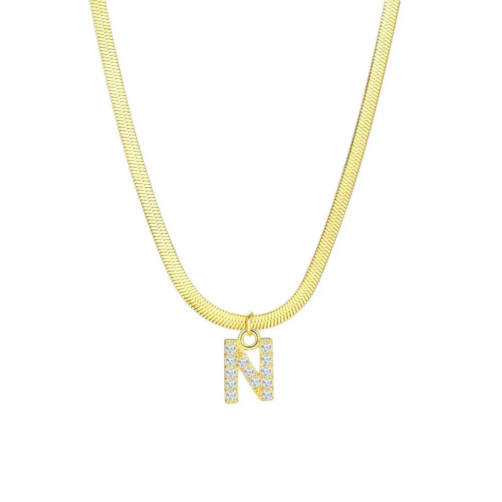BowLift | Dainty Diamond Letter Initial Herringbone Necklace