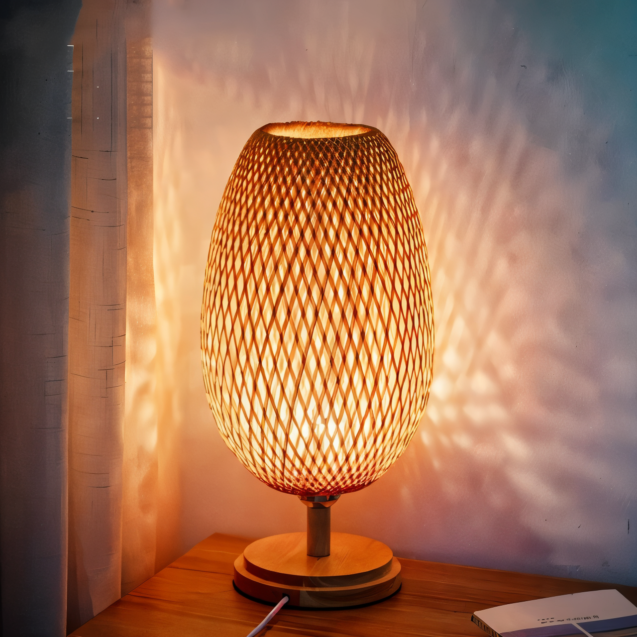 BowLift | NatureHue – Vintage Bamboo Table Lamp – Creative Woven Rattan Desk Light