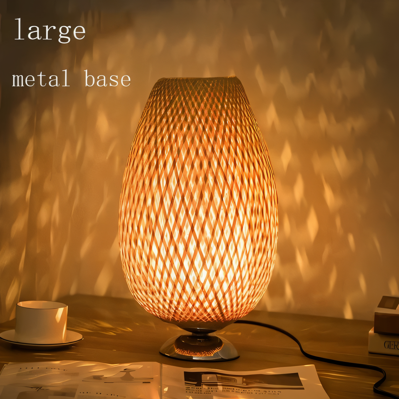 BowLift | NatureHue – Vintage Bamboo Table Lamp – Creative Woven Rattan Desk Light